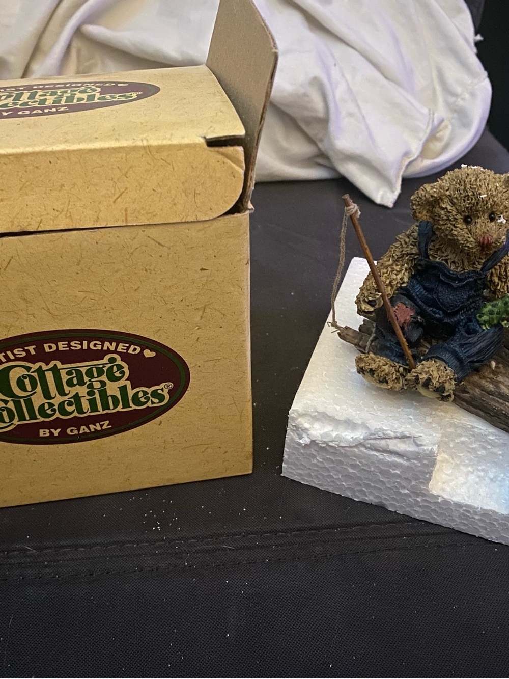 GANZ Cottage Collectibles Brown and Blue Fishing Bear Figurine